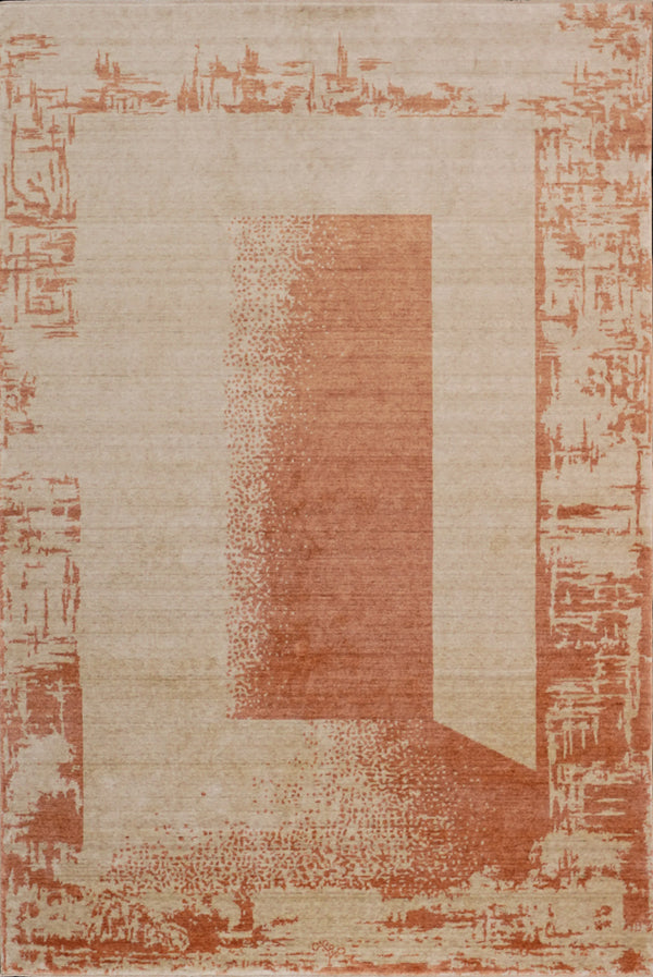 Zima Serisi Soyut Desenli Bej Tencel Tezgah Dokuma Halı