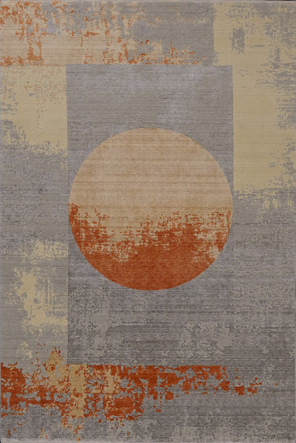 Zima Serisi Geometrik Desenli Gri Tezgah Dokuma Doğal Halı