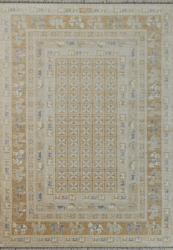 Günyolu Serisi Pazırık Desenli Krem Tencel Tezgah Dokuma Halı