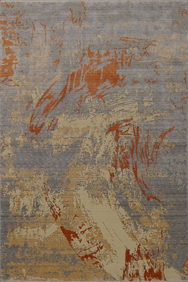 Zima Serisi Soyut Desenli Gri Doğal Tezgah Dokuma Halı