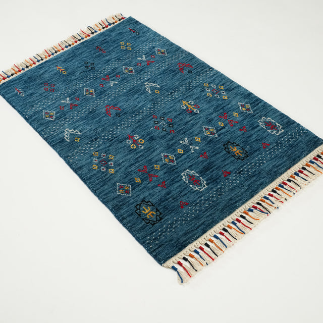 Urkum Serisi Otantik Desenli Lacivert Tezgah Dokuma Halı, 60x90 cm — Halıcızade