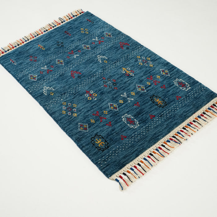 Urkum Serisi Otantik Desenli Lacivert Tezgah Dokuma Halı, 60x90 cm — Halıcızade