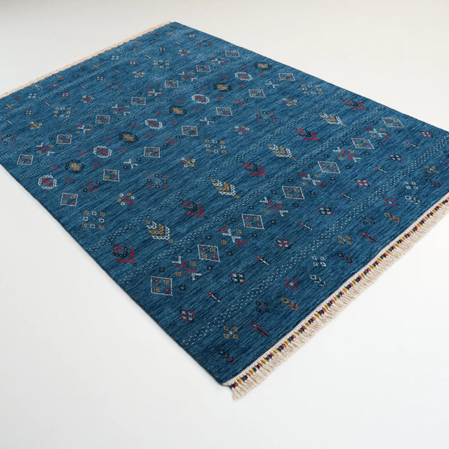 Urkum Serisi Otantik Desenli Mavi Yün Tezgah Dokuma Halı, 60x90 – 230x330 cm — Halıcızade