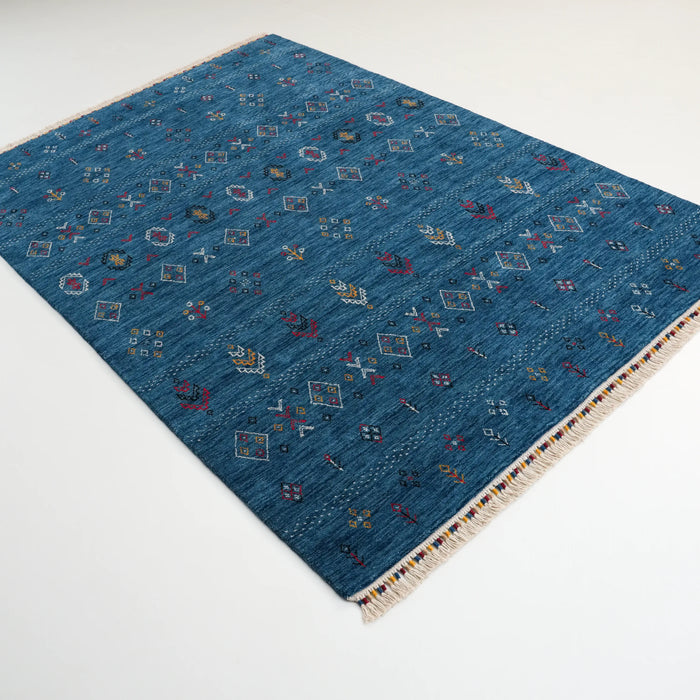 Urkum Serisi Otantik Desenli Mavi Yün Tezgah Dokuma Halı, 60x90 – 230x330 cm — Halıcızade