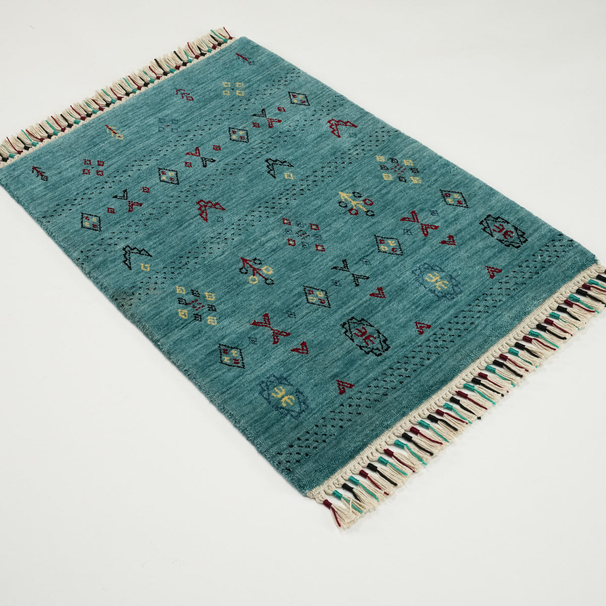 Urkum Serisi Otantik Desenli Turkuaz Tezgah Dokuma Halı, 60x90 cm — Halıcızade