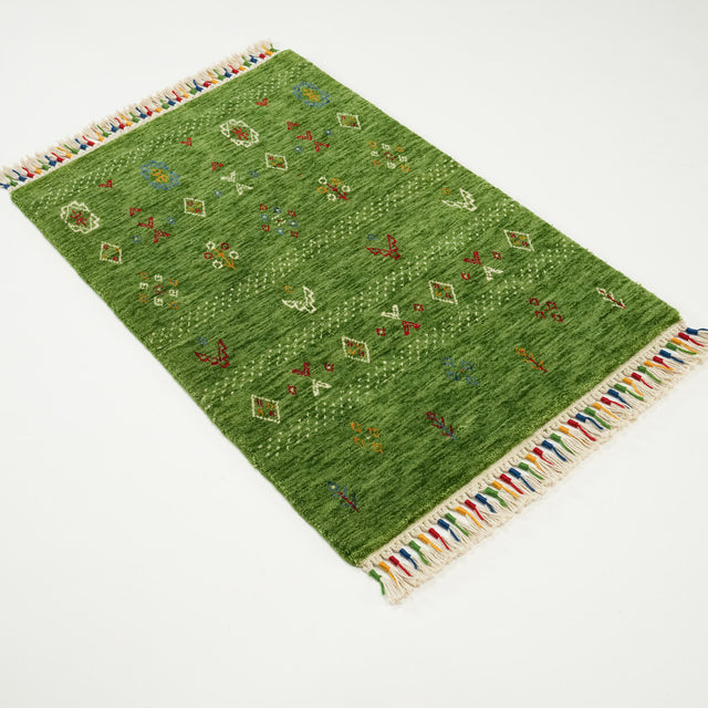 Urkum Serisi Otantik Desenli Yeşil Tezgah Dokuma Halı, 60x90 cm — Halıcızade
