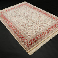 Uşak Frame Patterned Hand Woven Cream Silk Carpet