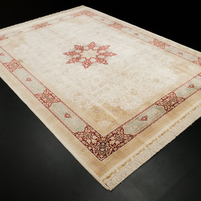 Oushak Patterned Handwoven Cream Silk Rug, 167×241 cm Translation missing: en.hz.card.alt_brand