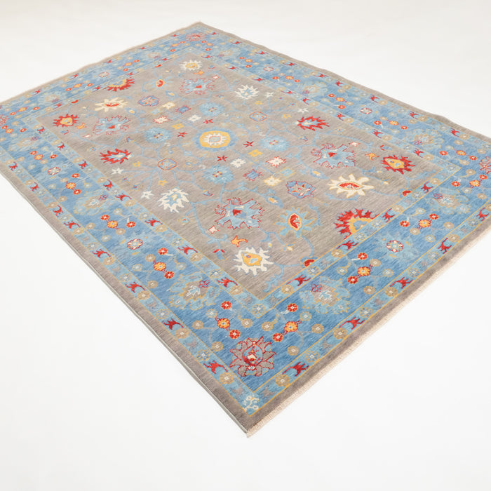 Tempus Serisi Uşak Desenli Mavi-Gri Yün Tezgah Dokuma Halı, 80x150 – 250x350 cm — Halıcızade