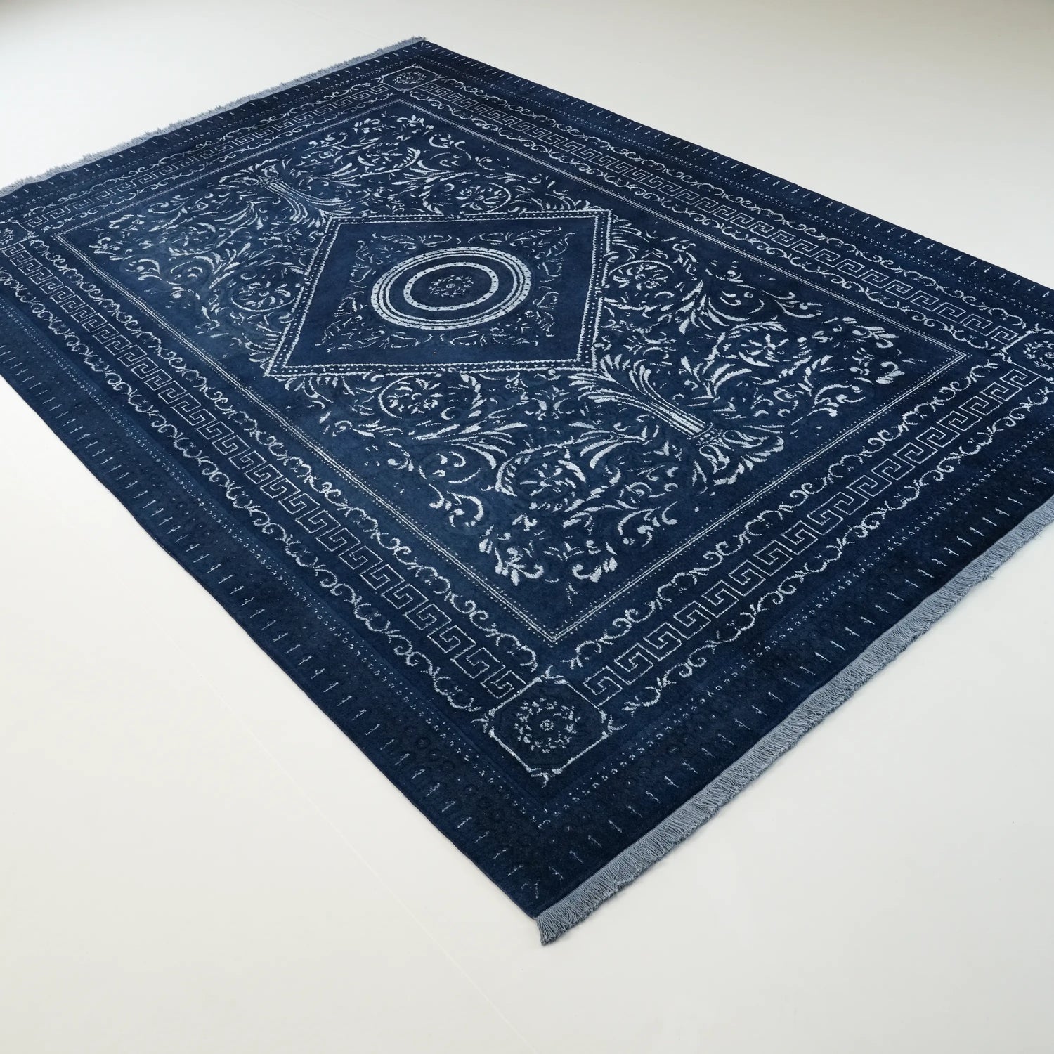 Versace Serisi El Dokuma Versace Desenli İpekli Lacivert Halı, 200x300 cm — Halıcızade