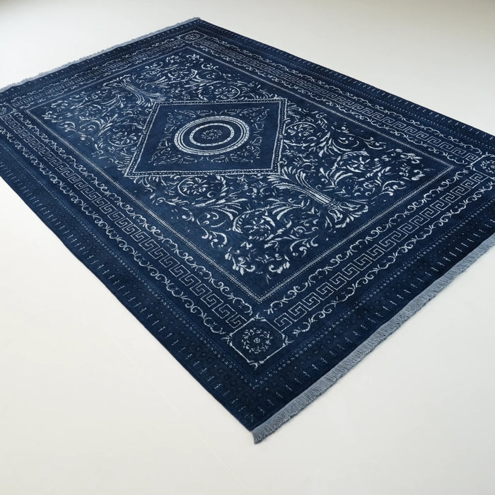 Versace Serisi El Dokuma Versace Desenli İpekli Lacivert Halı, 200x300 cm — Halıcızade