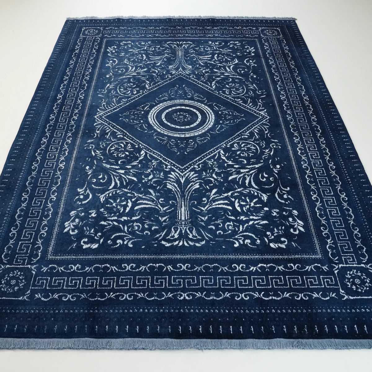 Versace Serisi El Dokuma Versace Desenli İpekli Lacivert Halı — 200x300 cm