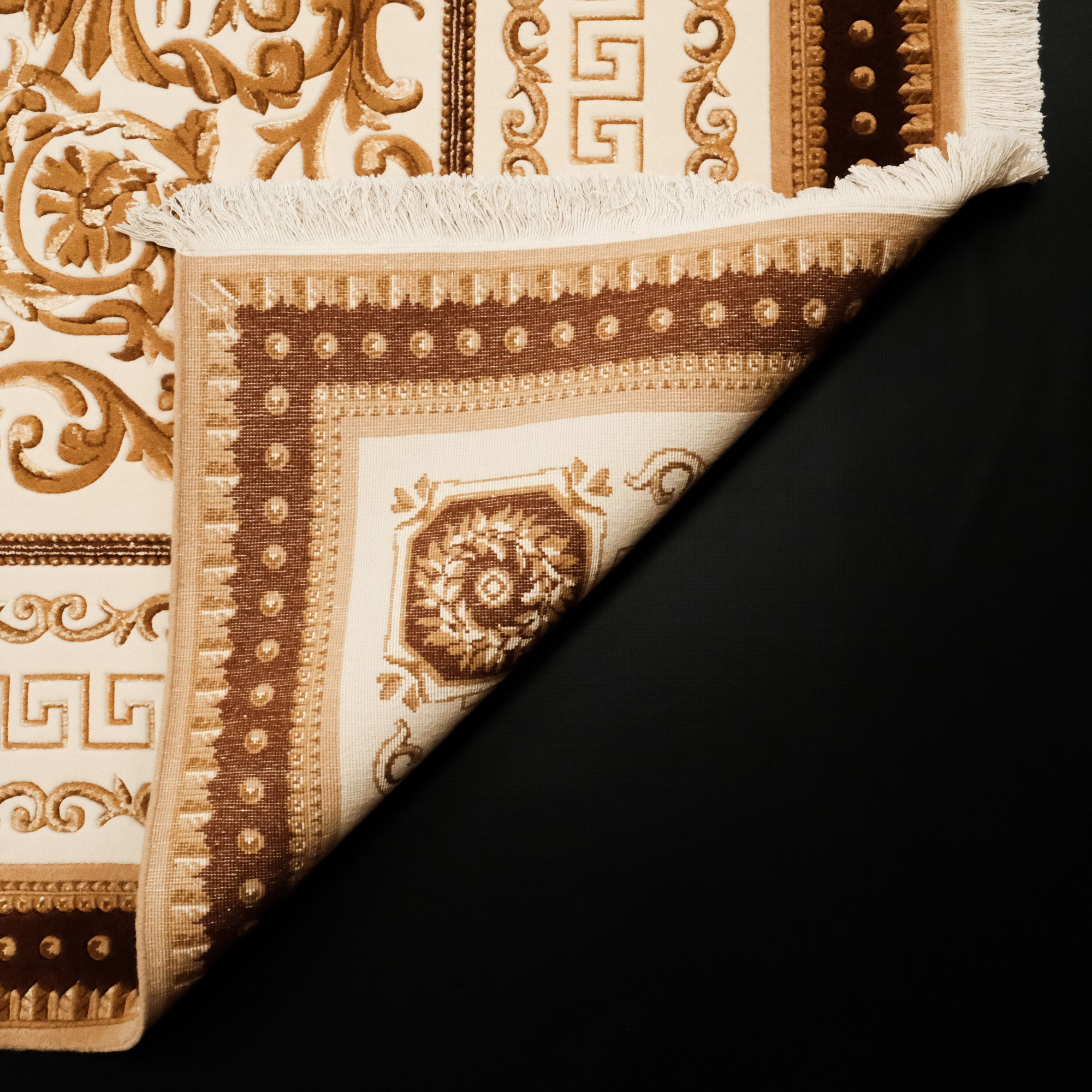 Versace Serisi El Dokuma Versace Desenli Saf İpekli Kahverengi Halı
