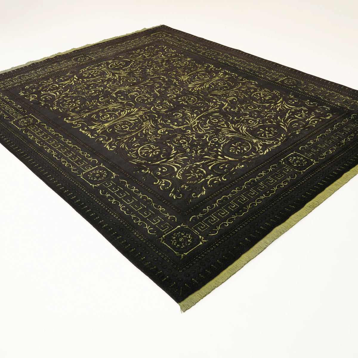 Versace Serisi İpekli El Dokuma Versace Desenli Siyah Halı, 250x300 cm — Halıcızade
