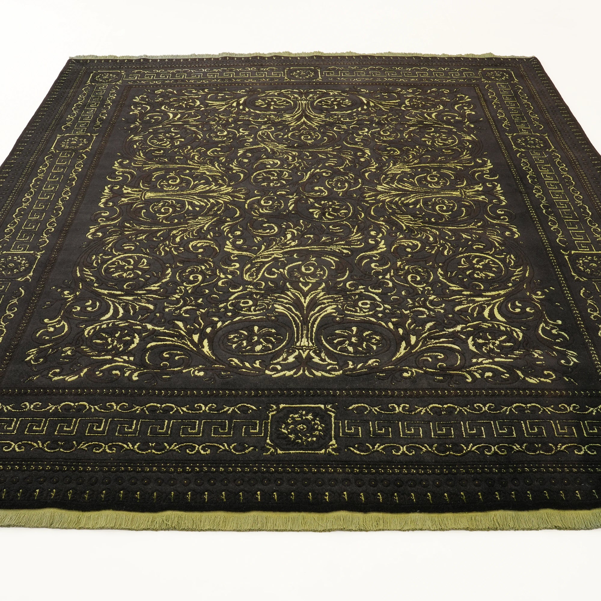Versace Serisi İpekli El Dokuma Versace Desenli Siyah Halı — 250x300 cm