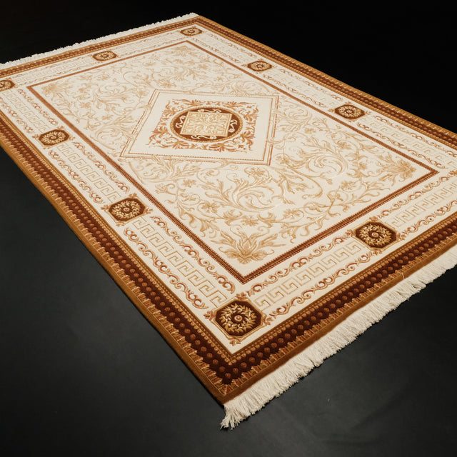 Versace Serisi Saf İpekli El Dokuma Versace Desenli Halı, krem, 200x300 cm — Halıcızade