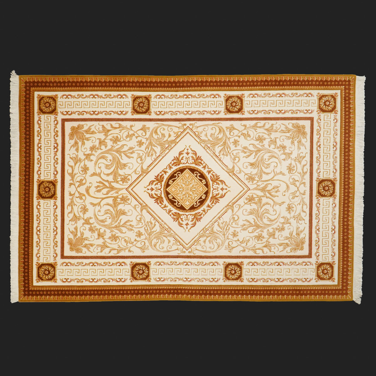 Versace Serisi Saf İpekli El Dokuma Versace Desenli Halı — madalyon desenli