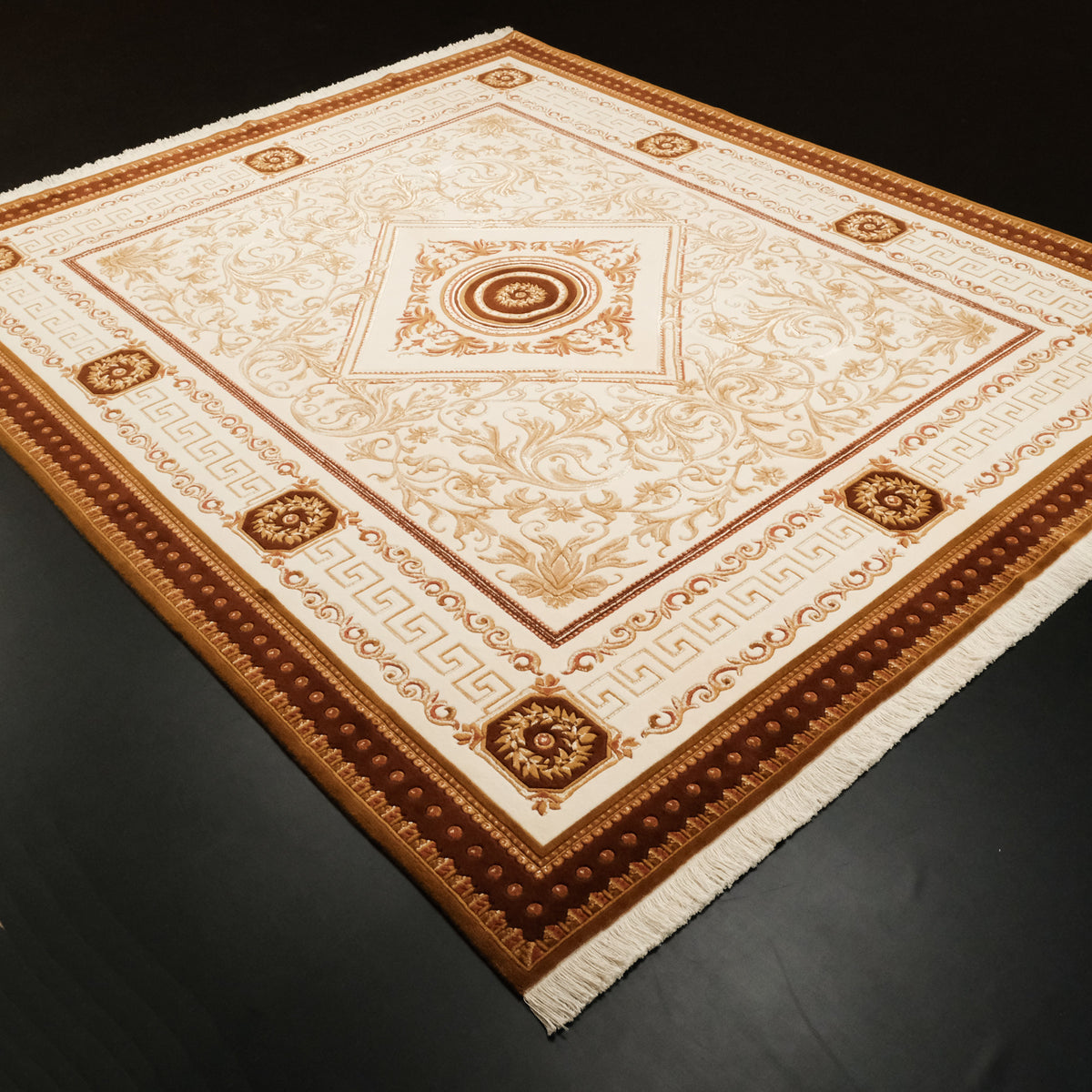 Versace Serisi Saf İpekli Versace Desenli Kahverengi Halı, 250x300 cm — Halıcızade