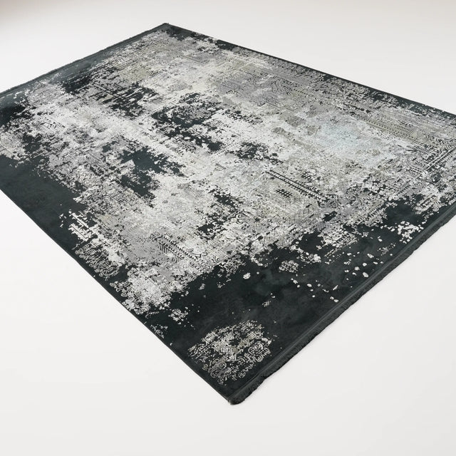 Anthracite Vintage-Pattern Machine-Woven Viscose Rug, 200×290 – 240×340 cm Halıcızade