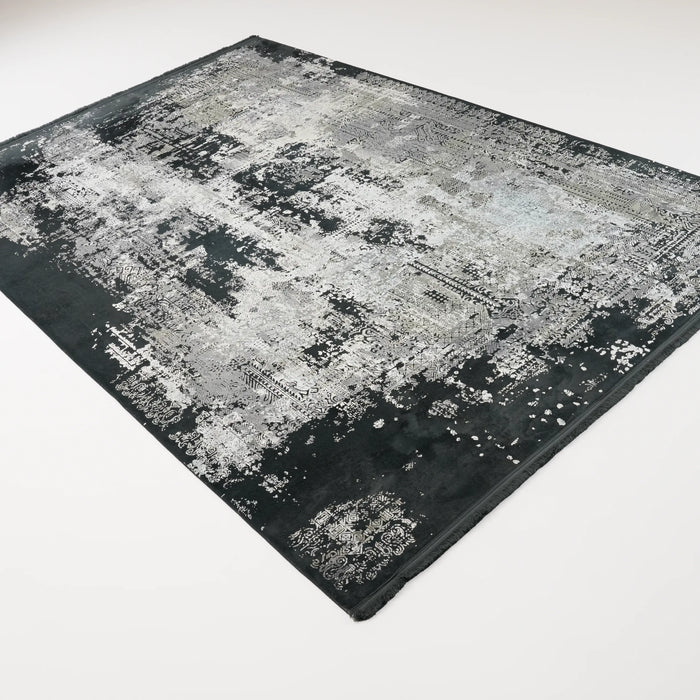 Vintage Desenli Antrasit Viskon Halı, 200x290 – 240x340 cm — Halıcızade