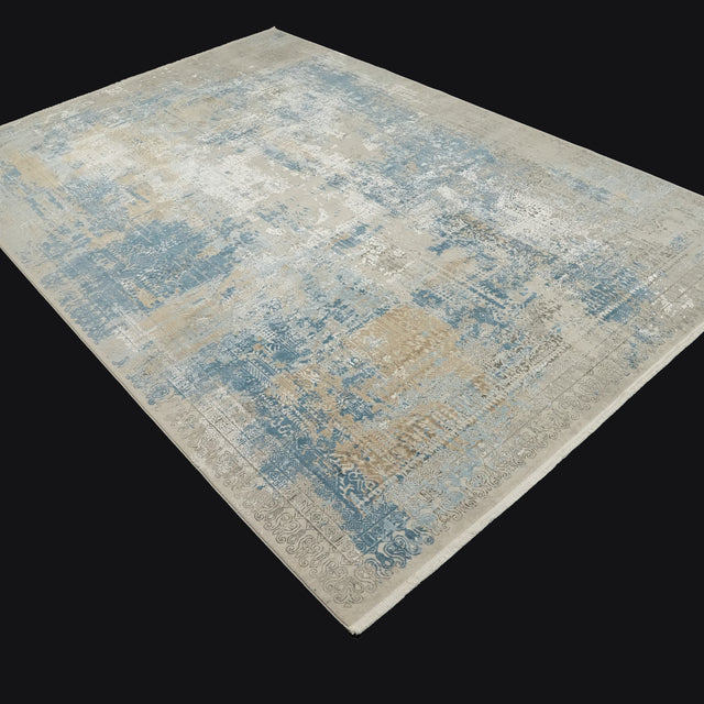 Vintage Desenli Gri/Mavi Viskon Halı, 120x180 – 300x400 cm — Halıcızade