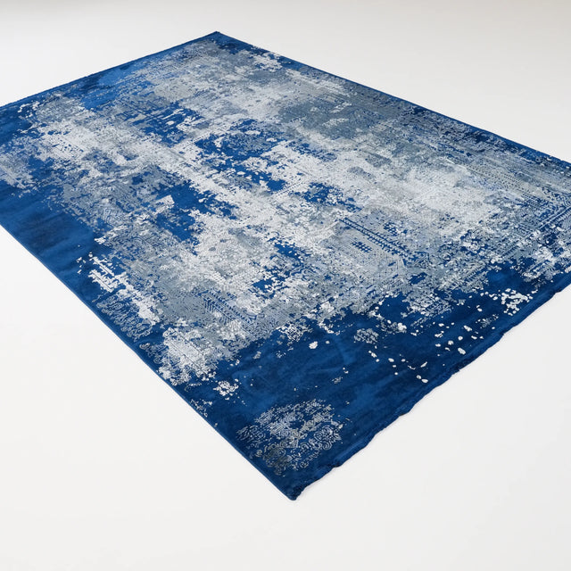 Blue Vintage-Pattern Machine-Woven Viscose Rug, 200×290 cm Halıcızade