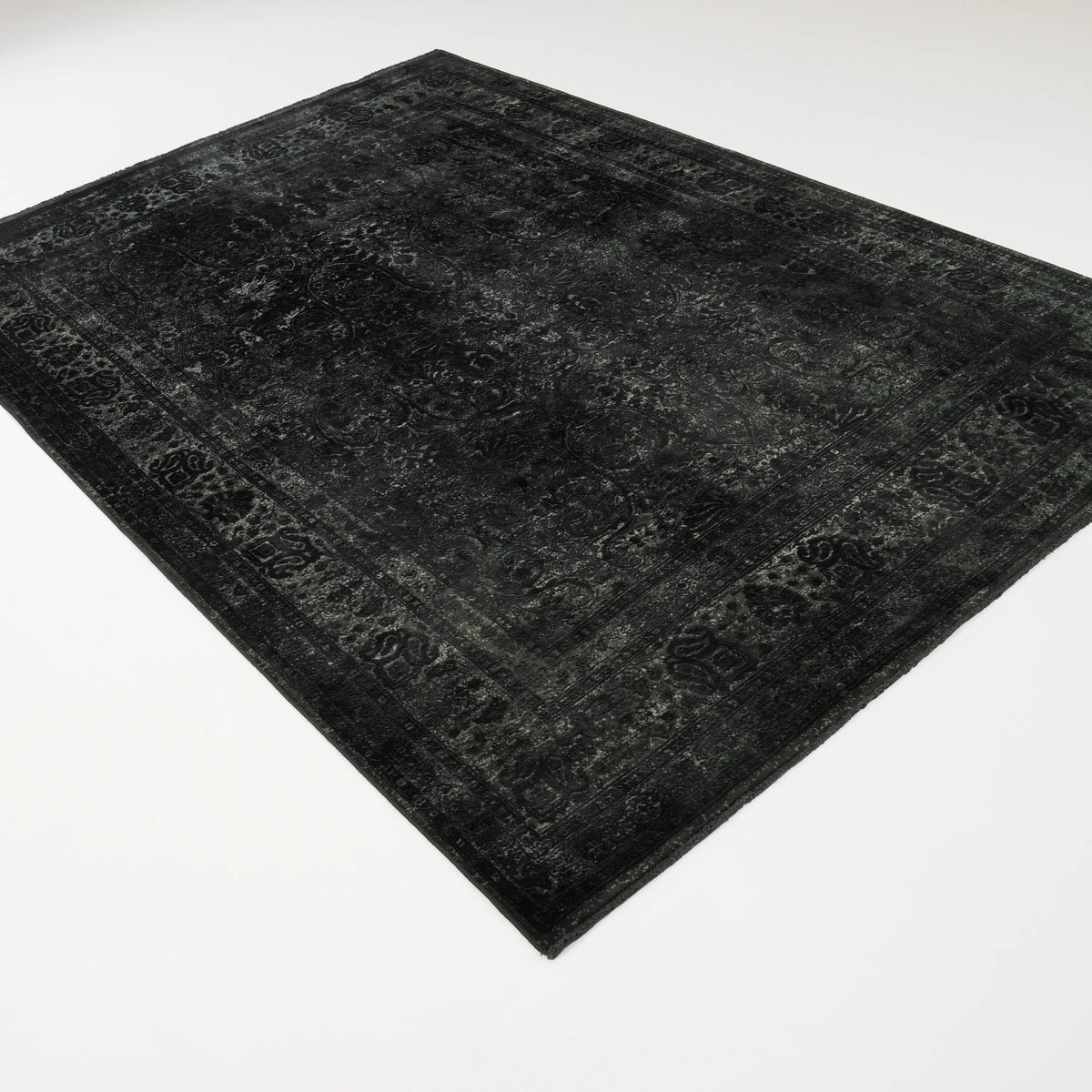 Vintage Desenli Siyah Viskon Halı, 200x290 – 240x340 cm — Halıcızade