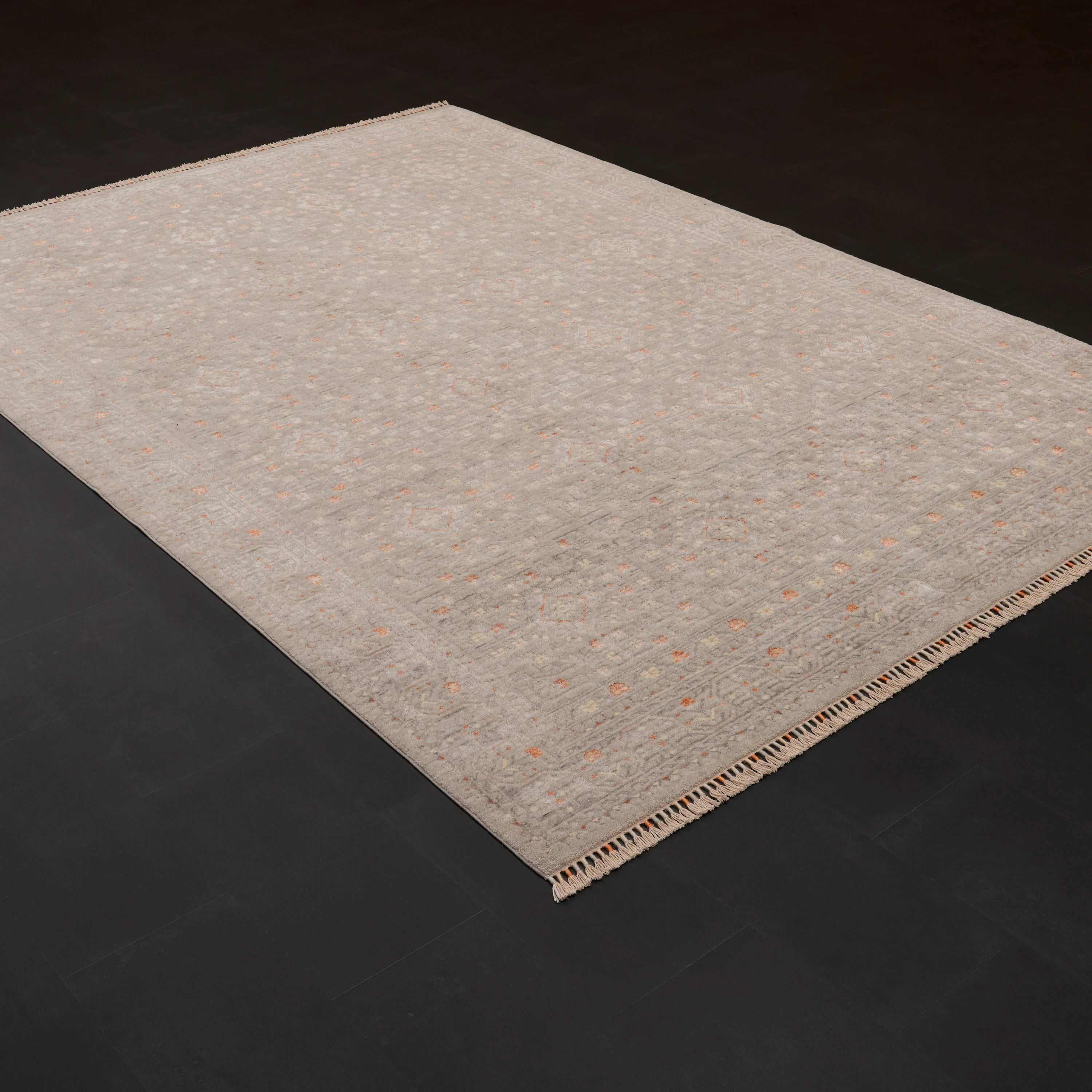 Zade Serisi Afgan Desenli Gri Tezgah Dokuma Doğal Halı