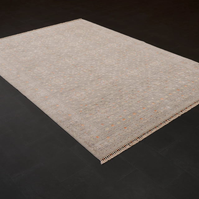 Zade Serisi Afgan Desenli Gri Tezgah Dokuma Doğal Halı, 200x290 cm — Halıcızade