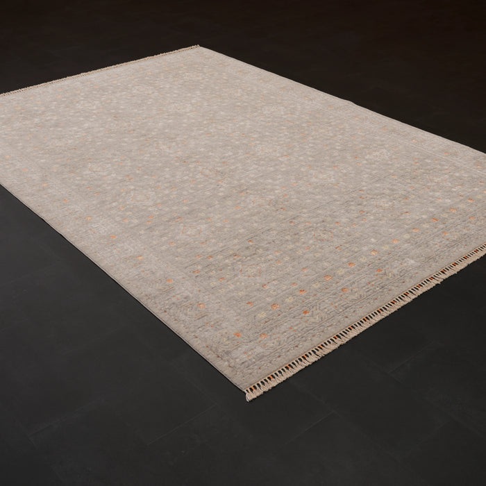 Zade Serisi Afgan Desenli Gri Tezgah Dokuma Doğal Halı, 200x290 cm — Halıcızade