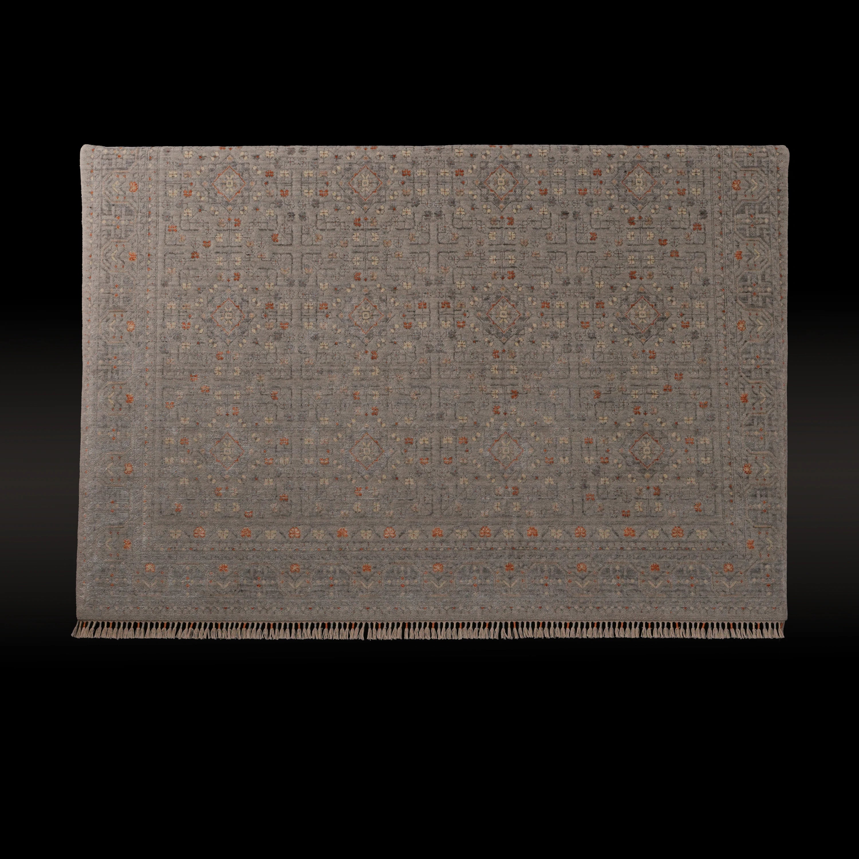 Zade Serisi Afgan Desenli Gri Tezgah Dokuma Doğal Halı