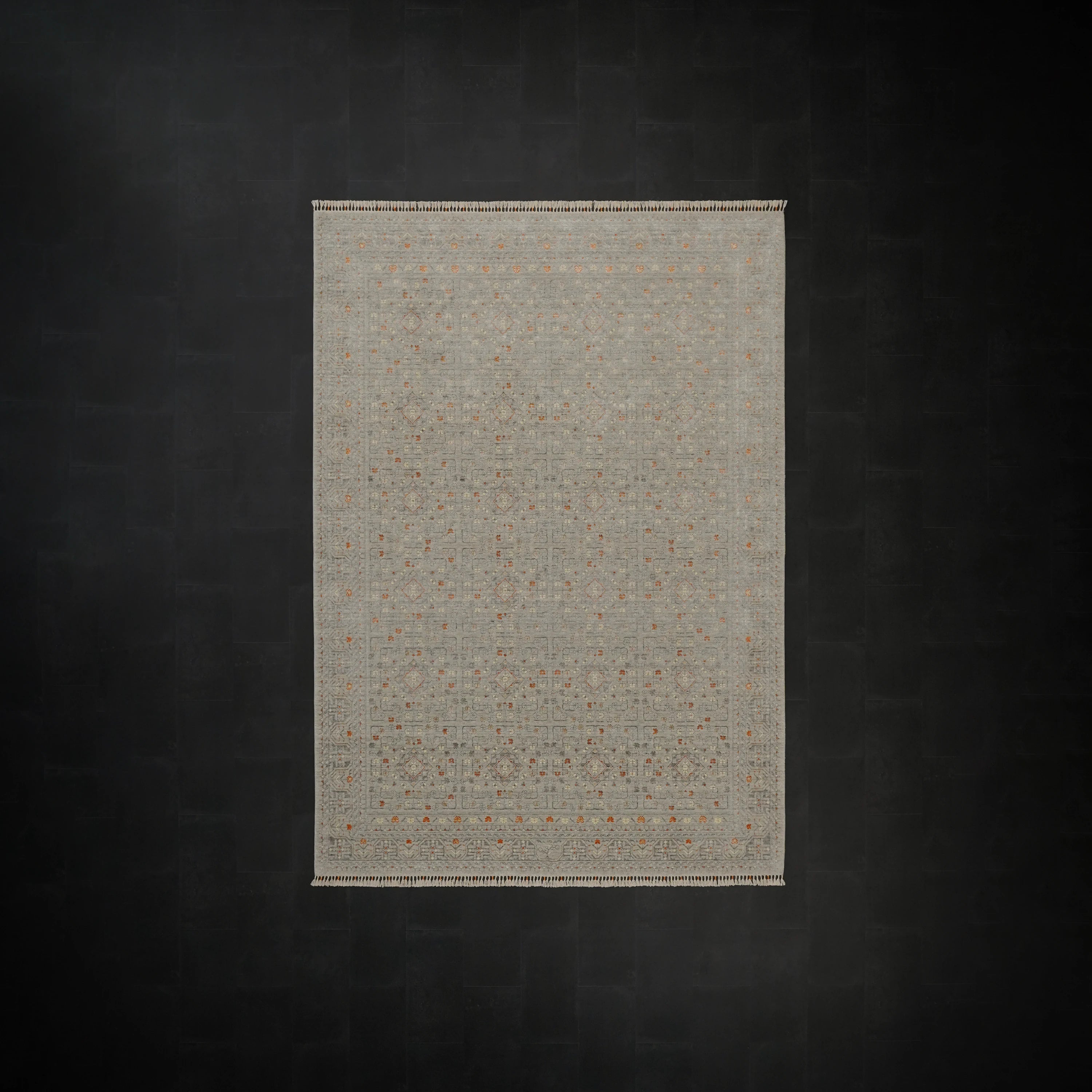 Zade Serisi Afgan Desenli Gri Tezgah Dokuma Doğal Halı