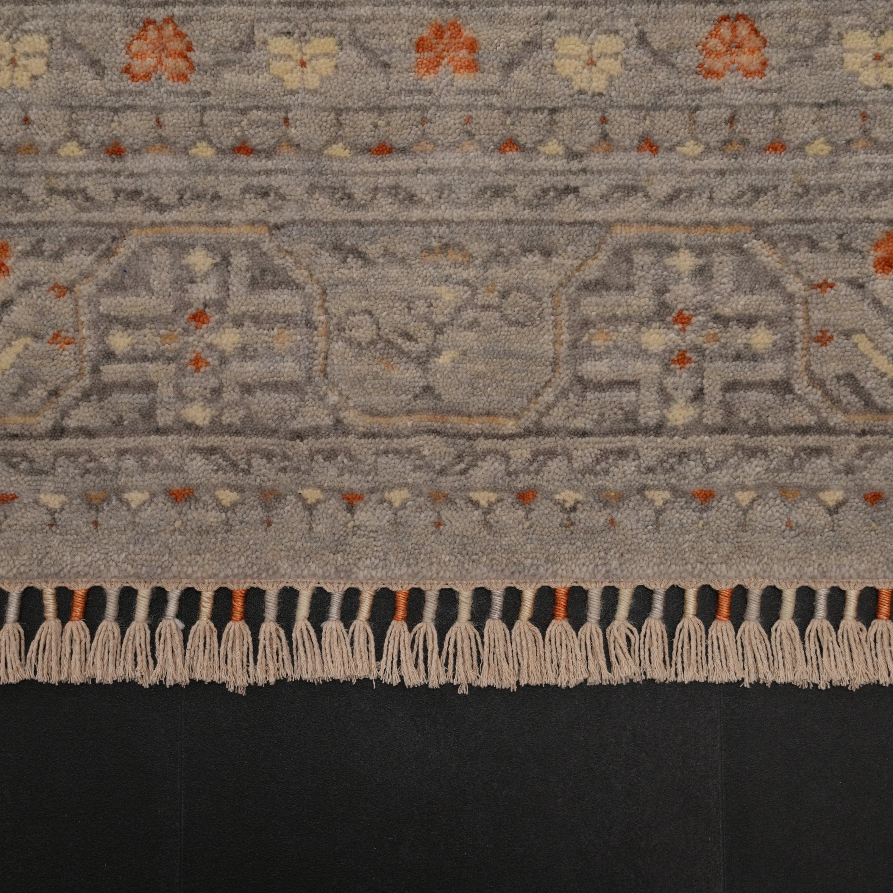 Zade Serisi Afgan Desenli Gri Tezgah Dokuma Doğal Halı