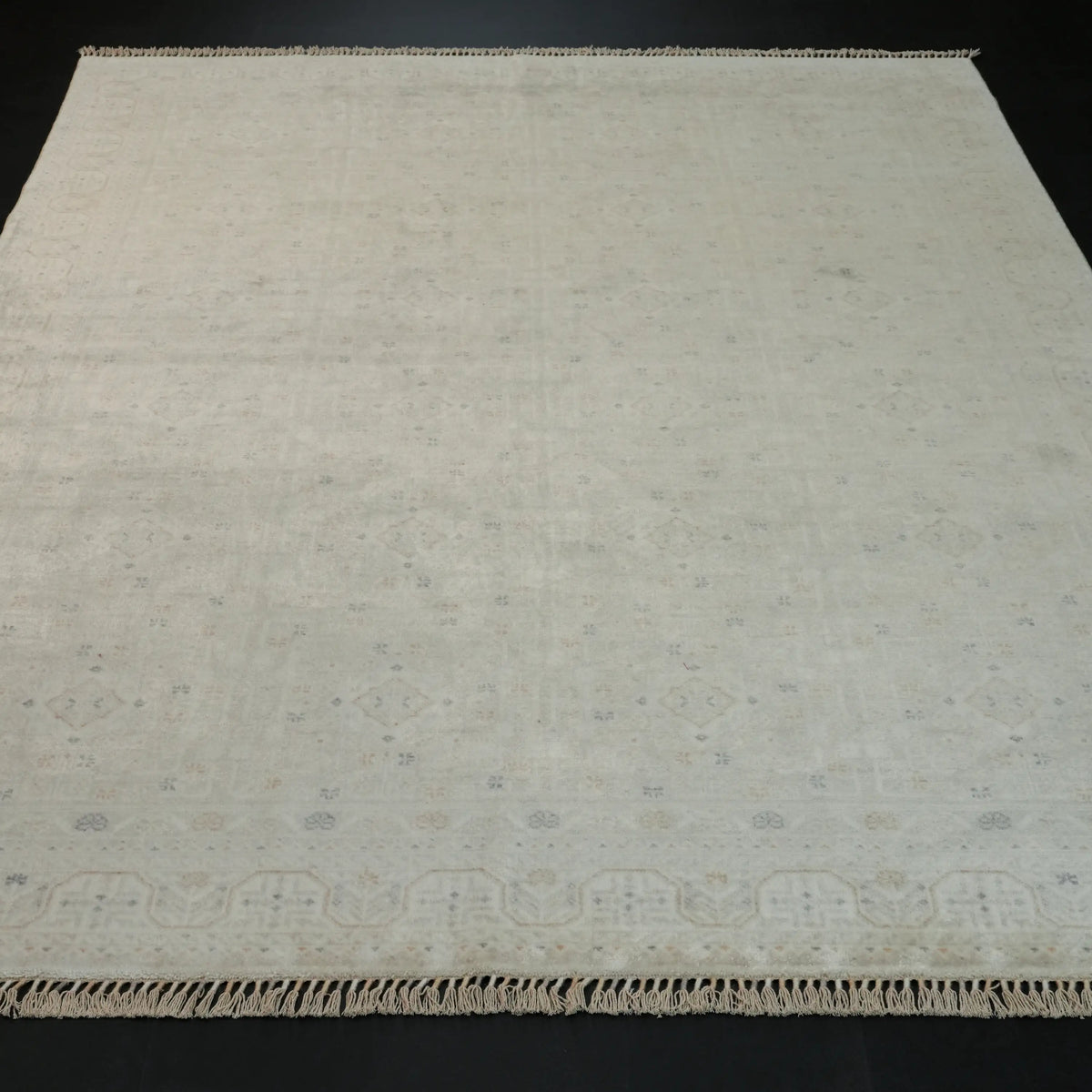 Zade Serisi Afgan Desenli Krem Tencel Tezgah Dokuma Halı — 200x290 cm