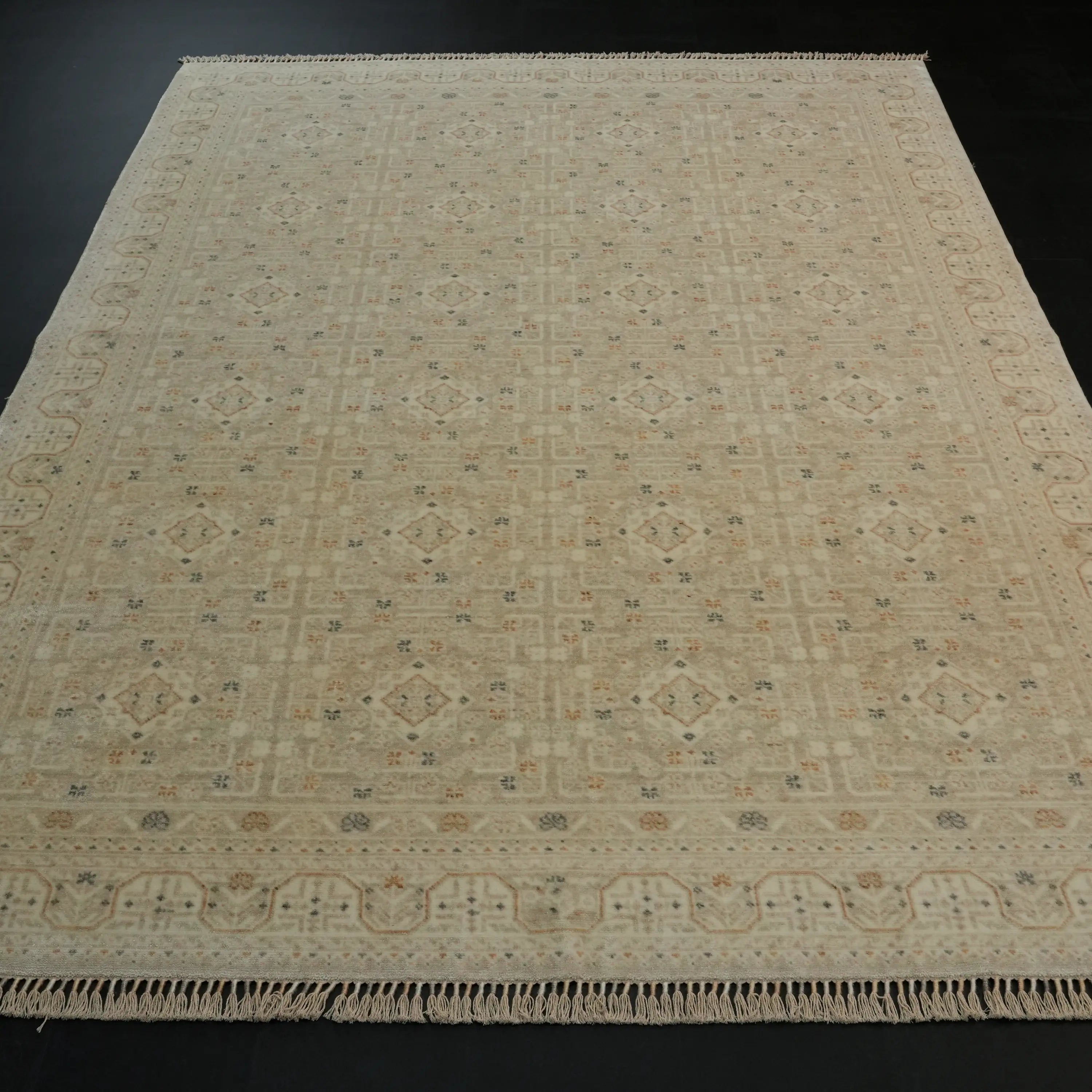 Zade Series Afghan Pattern Cream Tencel Loom-Woven Rug