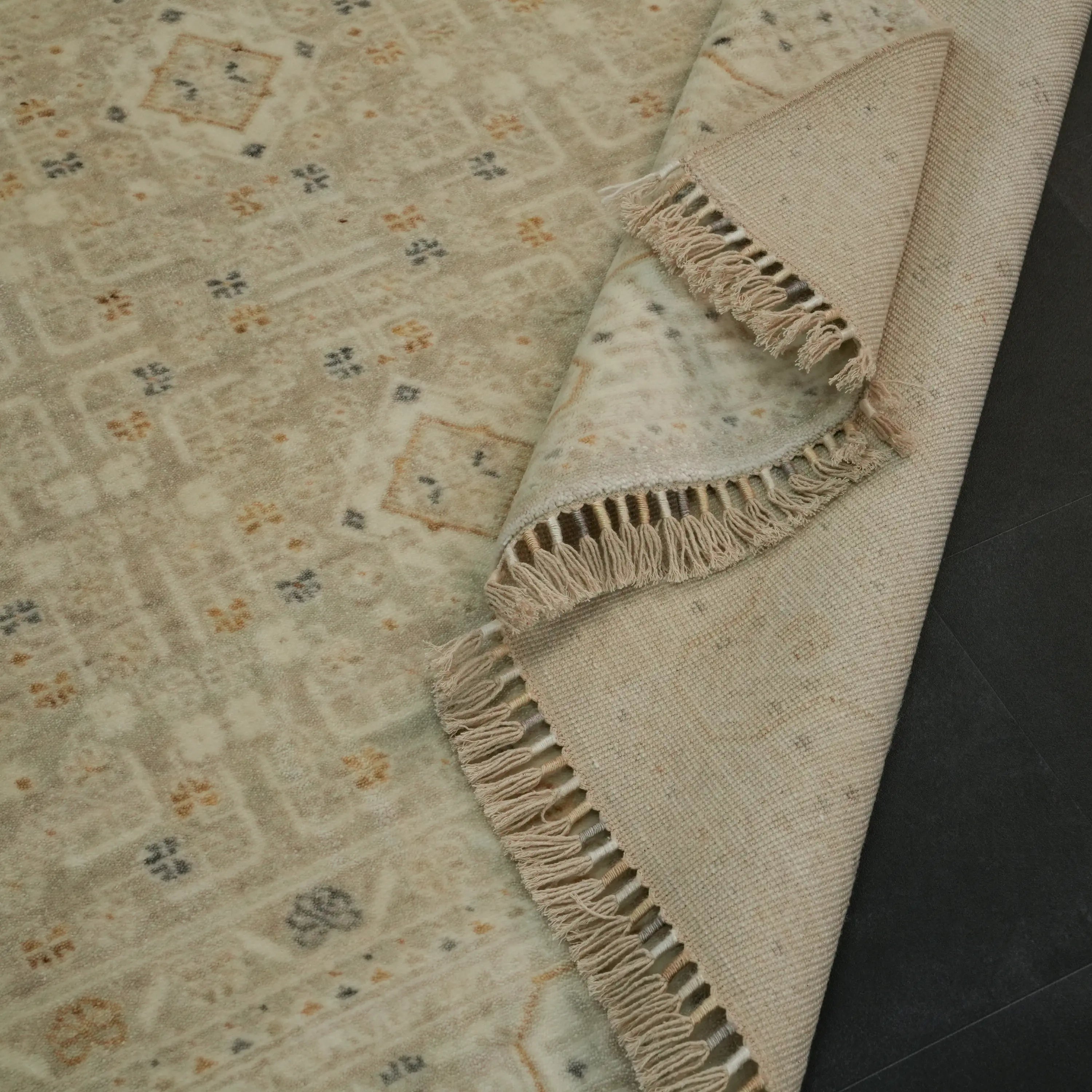 Zade Series Afghan Pattern Cream Tencel Loom-Woven Rug