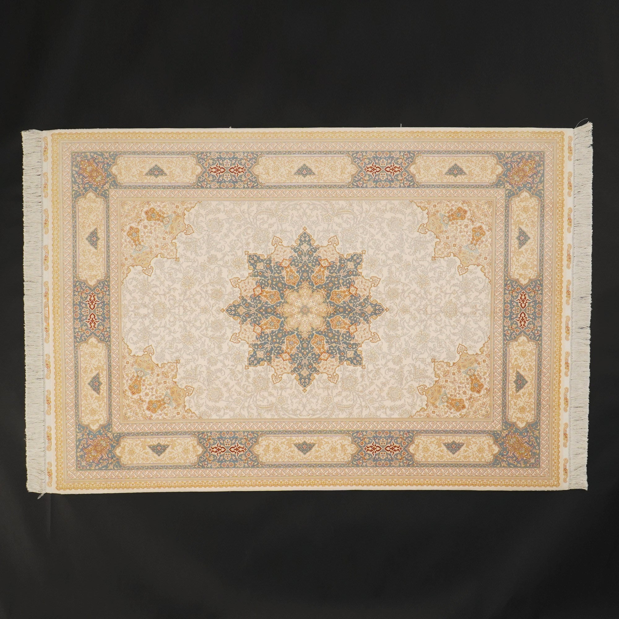 Zâde Series Frame Patterned Cream Hand-Woven Carpet