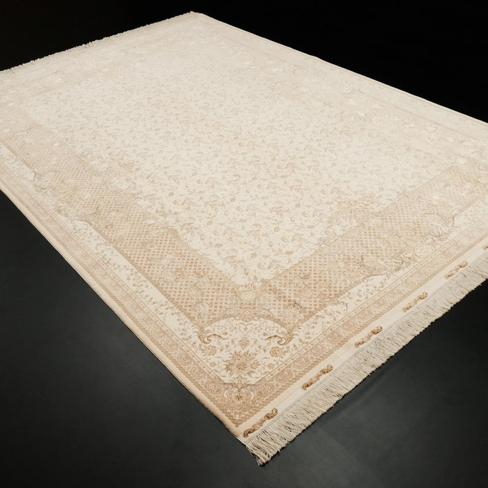 Nahar Serisi Çiçek Desenli İpekli El Dokuma Krem Halı, 216x307 cm — Halıcızade