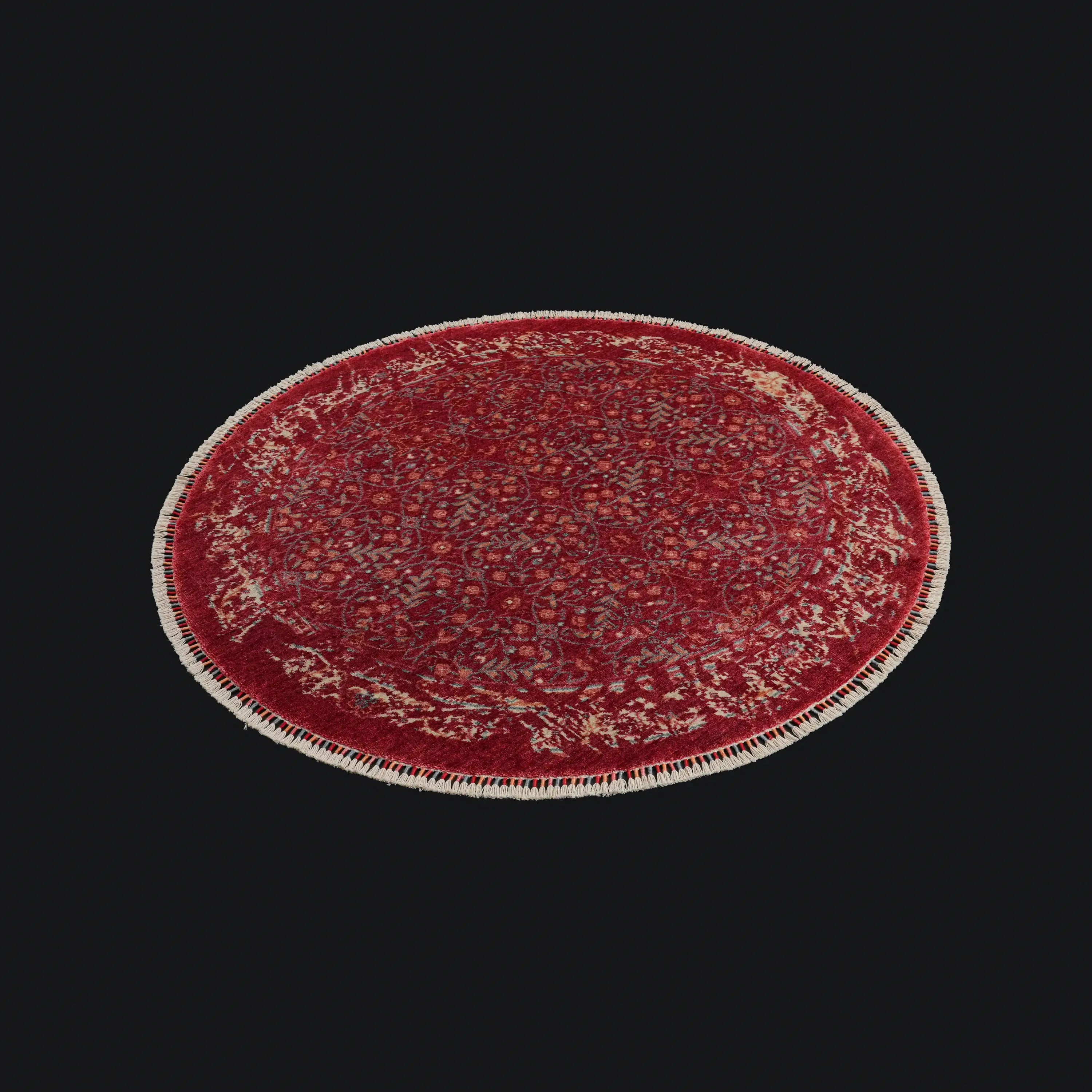 Zade Serisi Çiçek Desenli Kırmızı Tezgah Dokuma Doğal Yuvarlak Halı