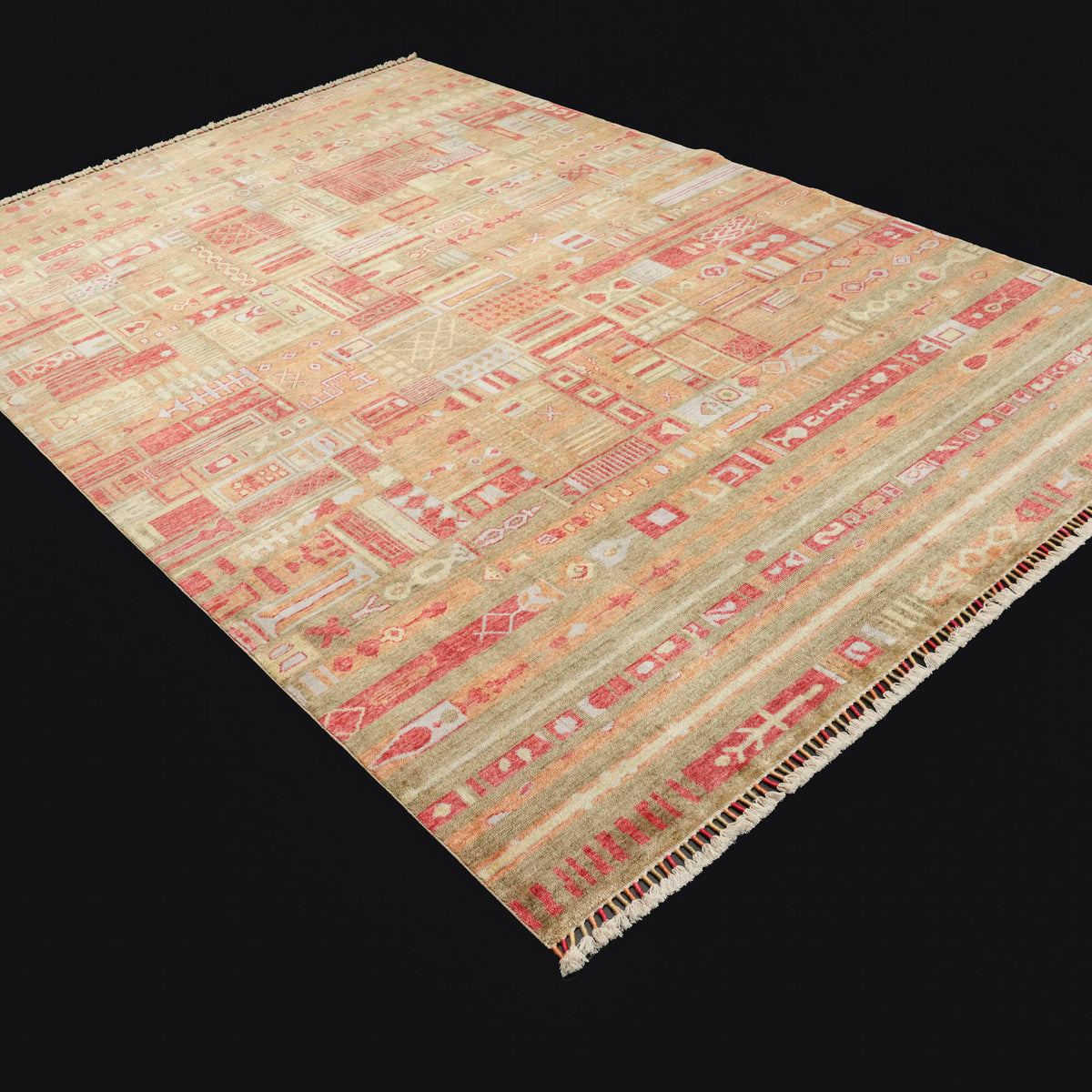 Zade Serisi Geometrik Desenli Rengarenk Tezgah Dokuma Halı, 200x300 cm — Halıcızade