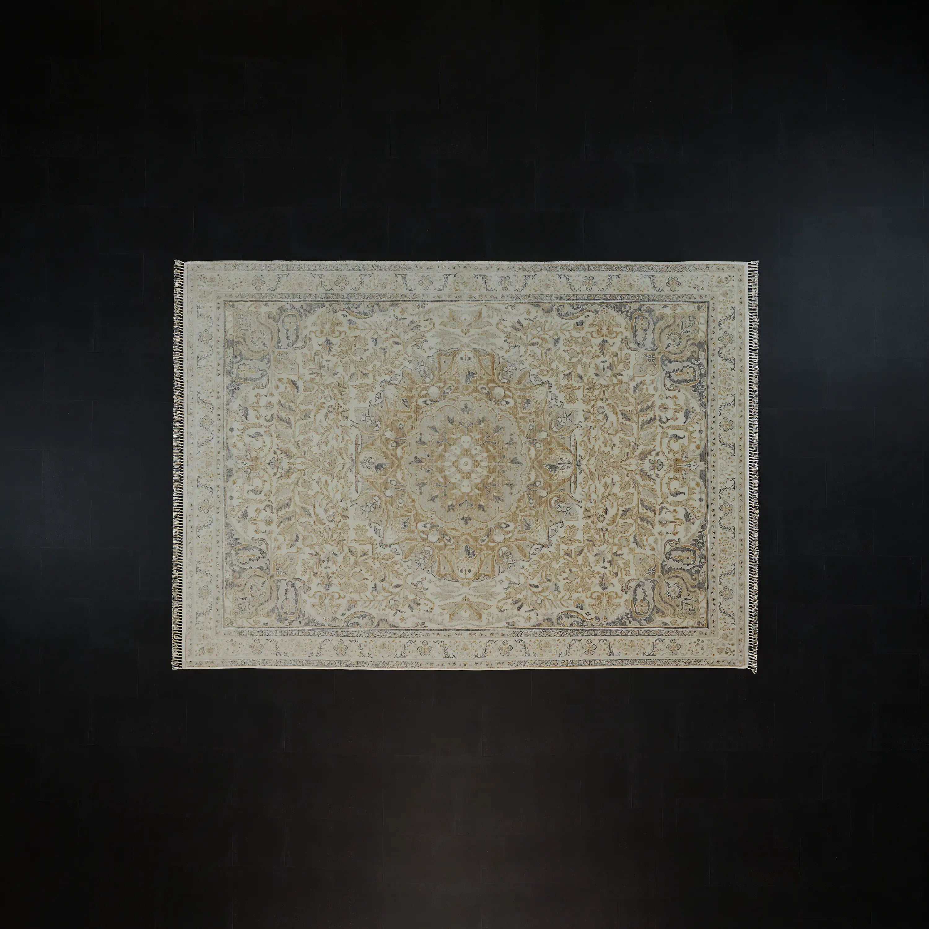 Zade Serisi Madalyon Desenli Krem Tencel Tezgah Dokuma Halı