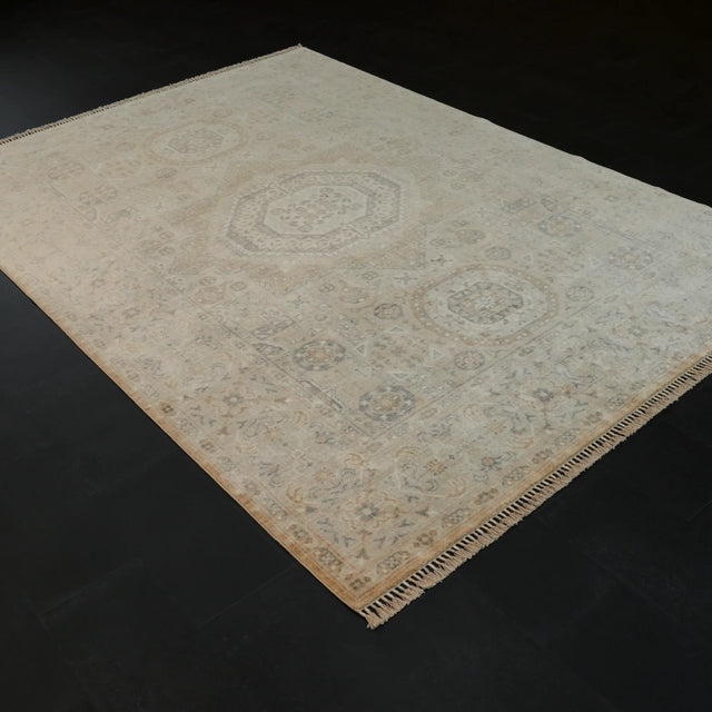Zade Serisi Memlük Desenli Krem Tencel Tezgah Dokuma Halı, 200x290 cm — Halıcızade