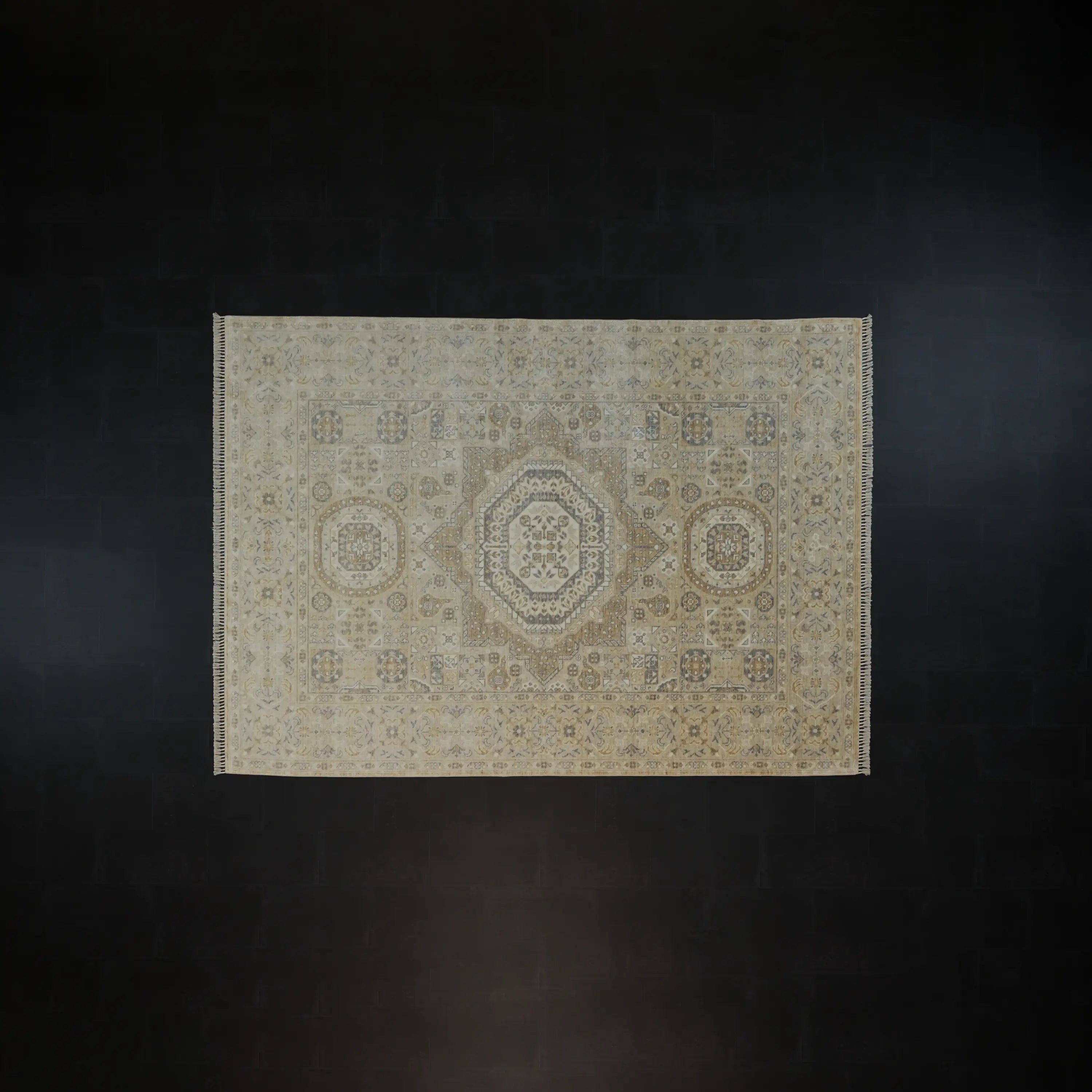 Zade Serisi Memlük Desenli Krem Tencel Tezgah Dokuma Halı