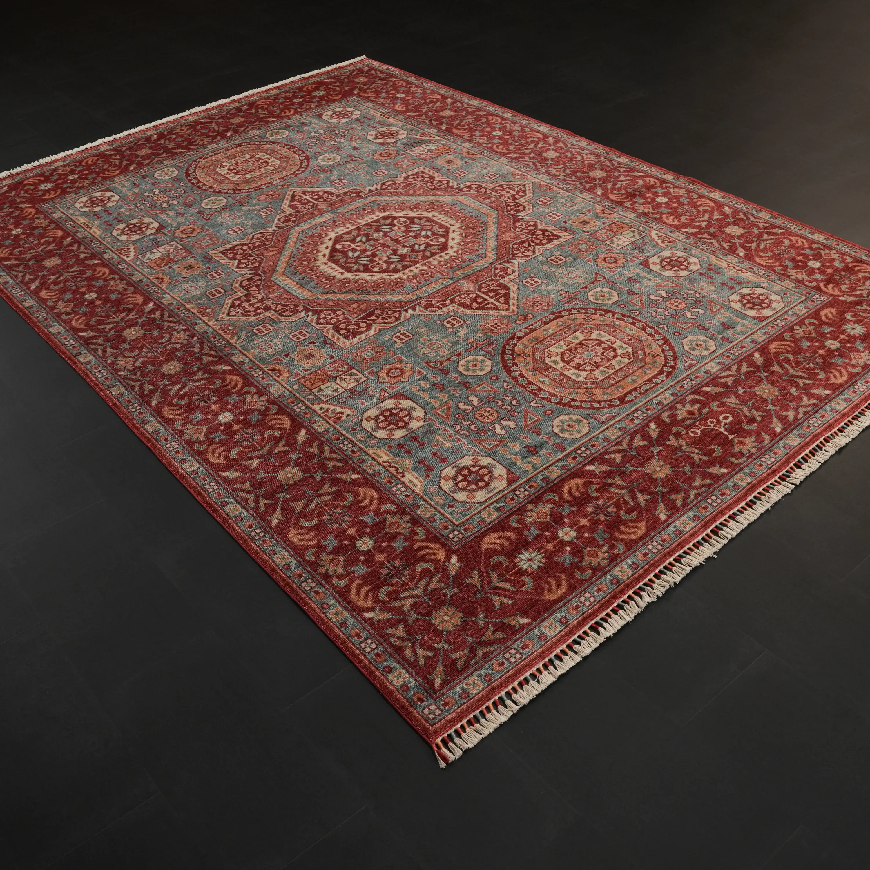 Zade Series Mamluk Pattern Blue Loom Woven Natural Rug