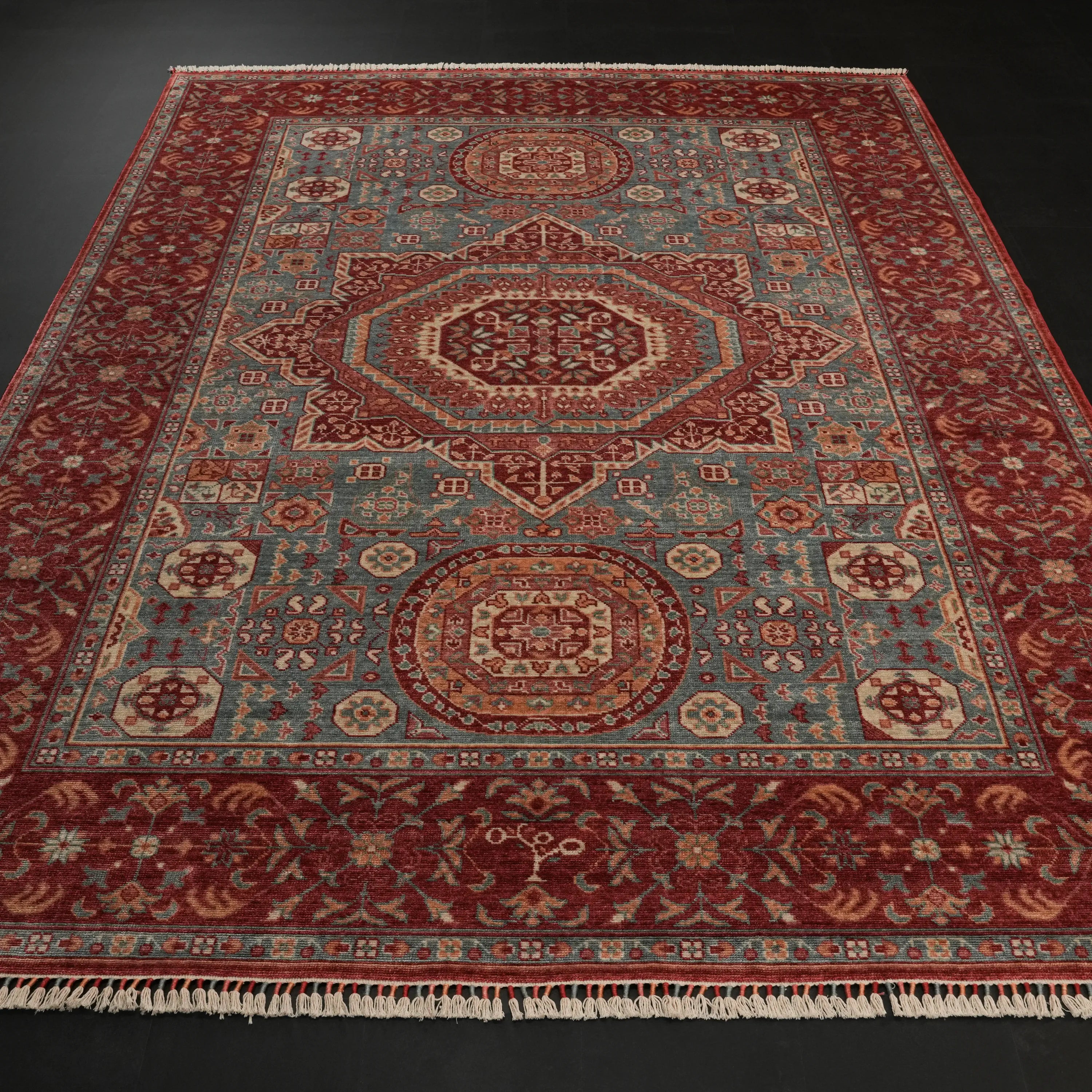 Zade Series Mamluk Pattern Blue Loom Woven Natural Rug