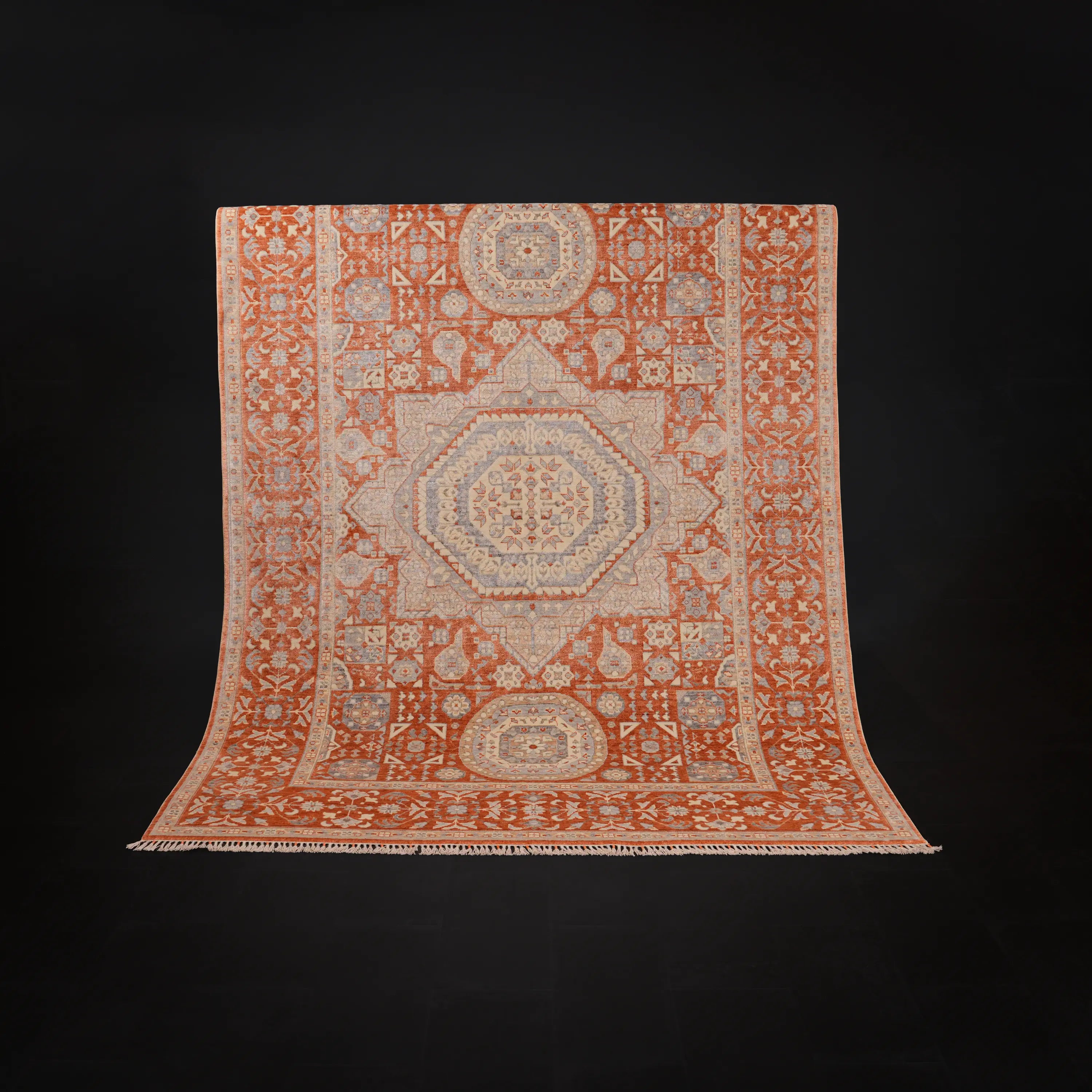 Zade Series Mamluk Patterned Terra Loom-Woven Natural Rug
