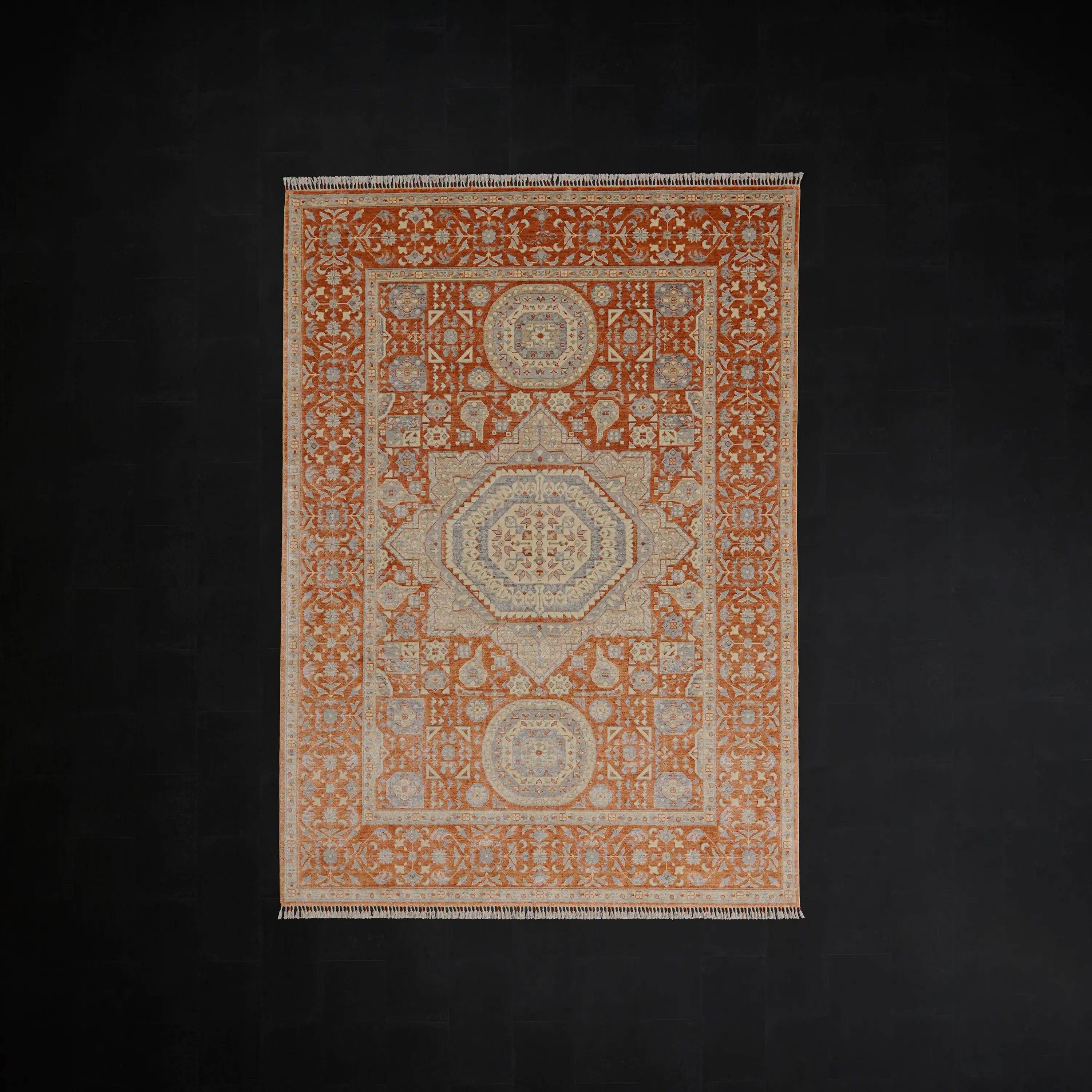 Zade Series Mamluk Patterned Terra Loom-Woven Natural Rug