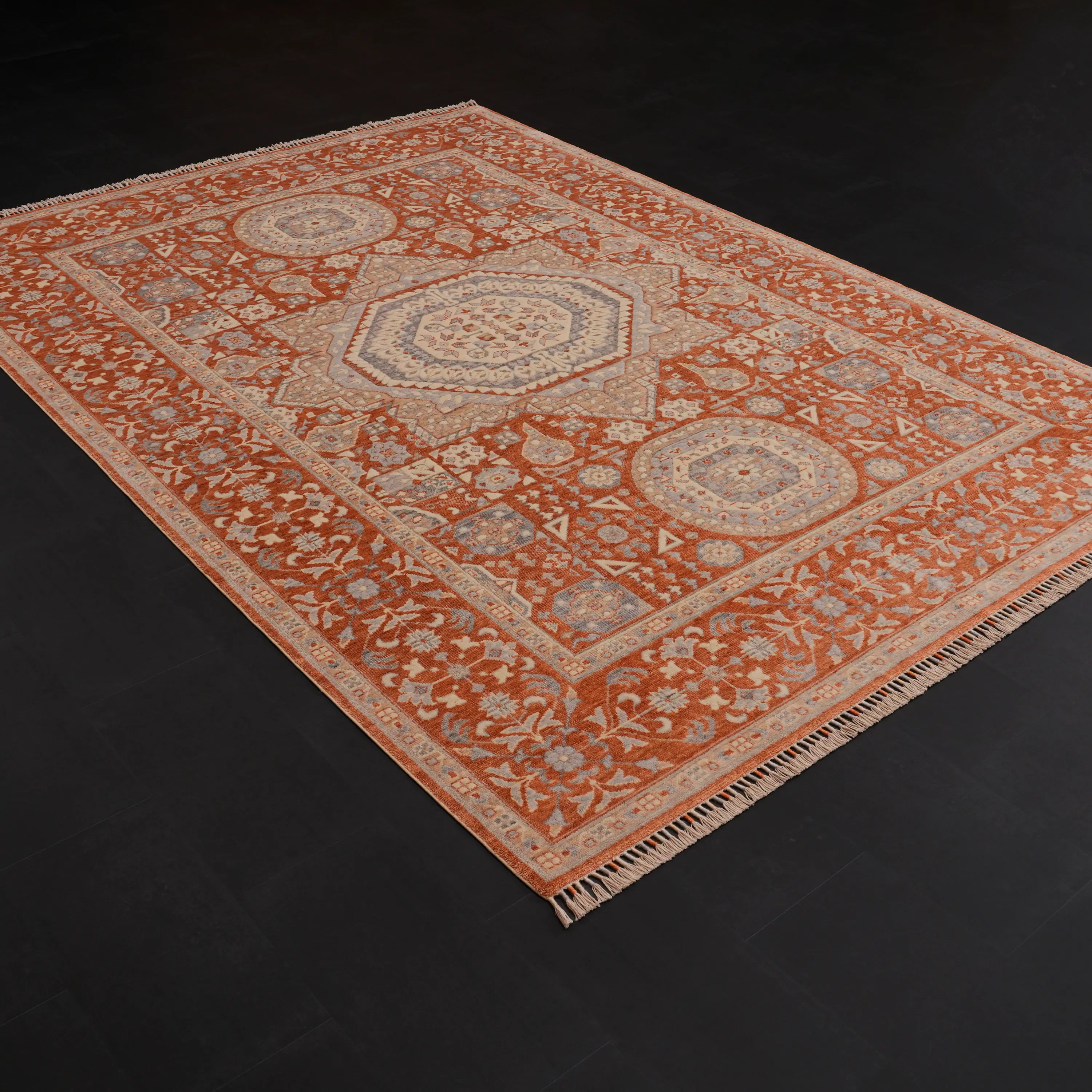 Zade Series Mamluk Patterned Terra Loom-Woven Natural Rug