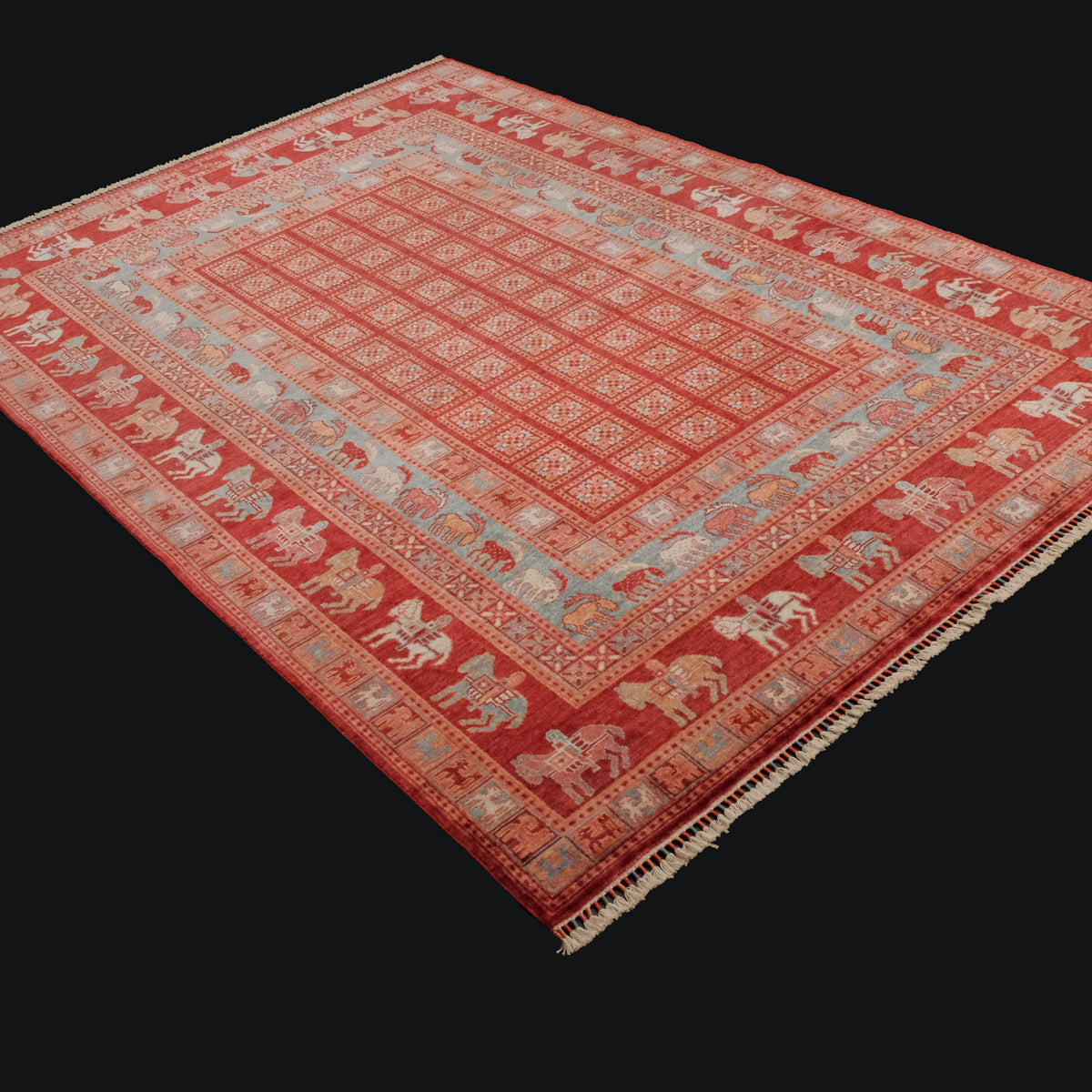 Zade Serisi Pazırık Desenli Kırmızı Tezgah Dokuma Doğal Halı, 200x300 cm — Halıcızade
