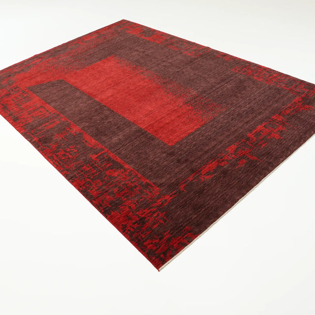 Zima Serisi Soyut Desenli Kırmızı Yün Tezgah Dokuma Halı, 200x300 cm — Halıcızade